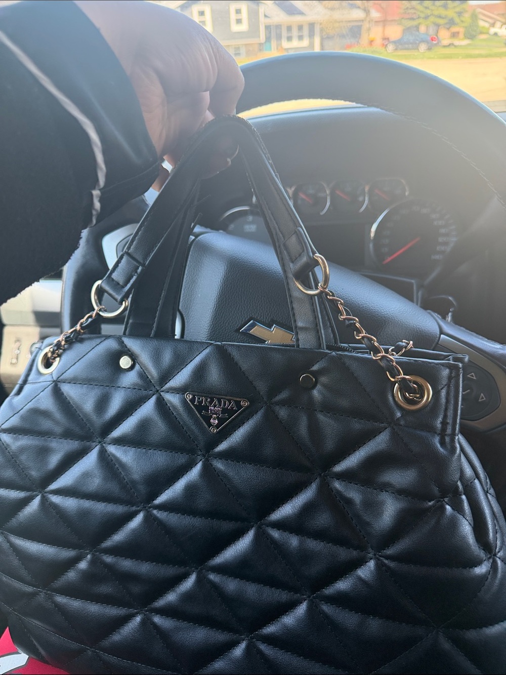 Prada Black Quilted Leather Tote with Gold Hardware